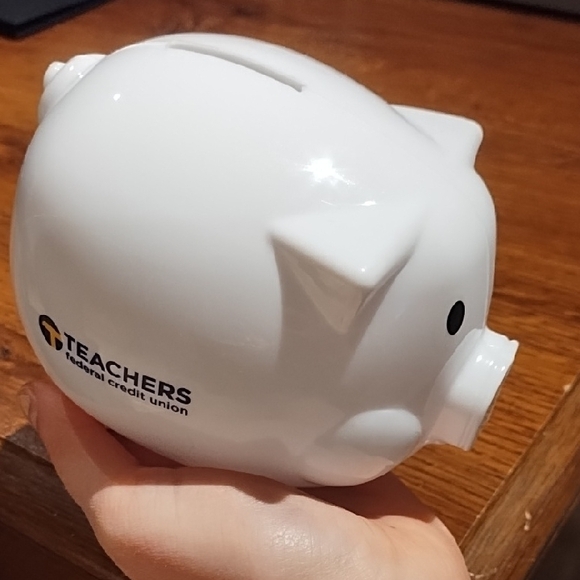 White Plastic Piggy Bank with Logo - Picture 6 of 6